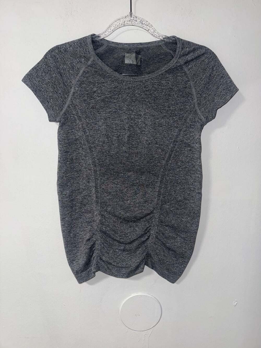 Athleta Fast Track Seamless Short Sleeve Ruched Tee Gray Heather